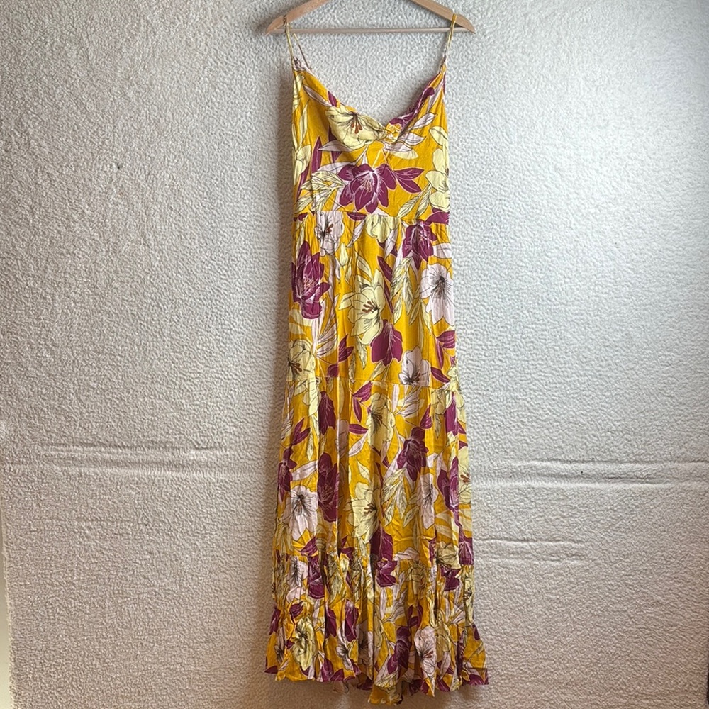 NWT BOG Collective Womens Yellow Floral Tie Back Cowl Neck Maxi Dress Size L